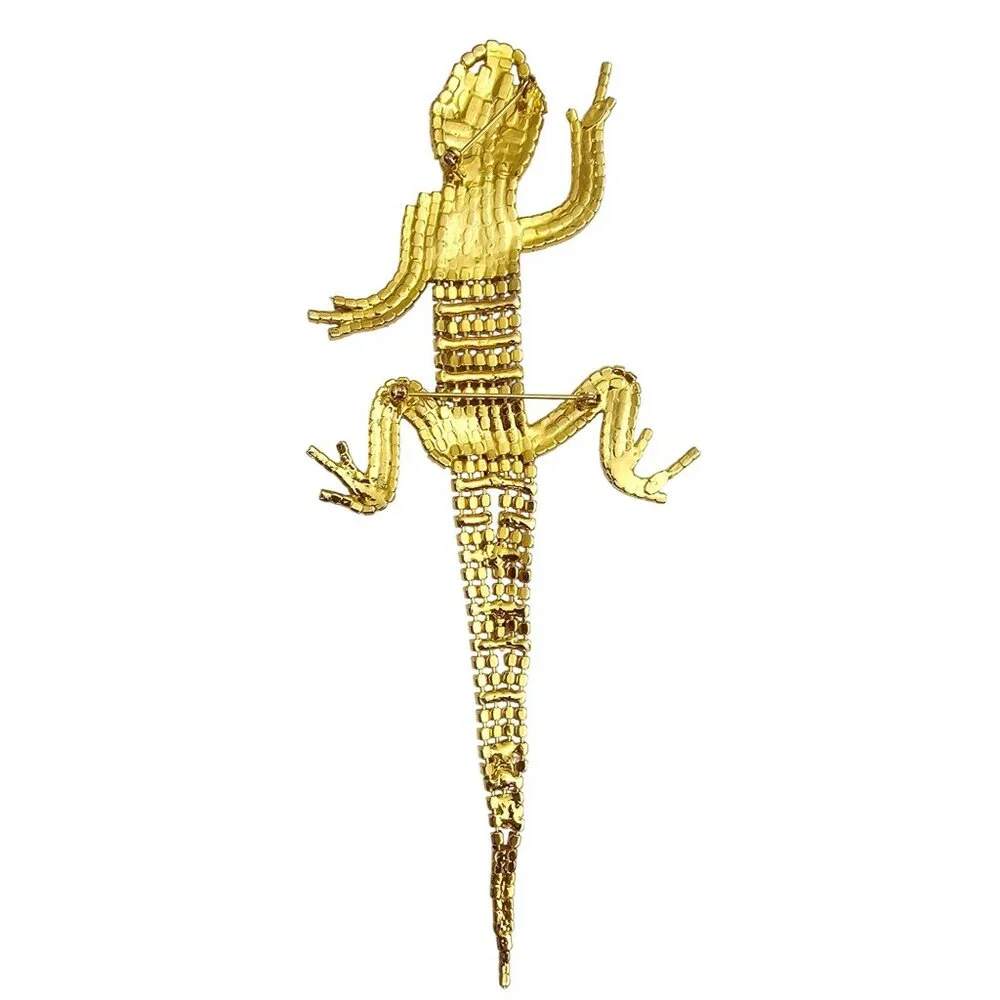 Black Rhinestone Lizard Reptile Brooch Prong Set Gecko Croc Shoulder Pin C996